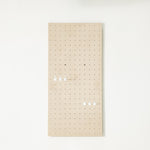 Standard pegboard - A few small white and dark pins are attached to the board.